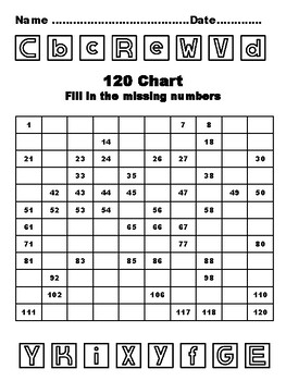 120 Chart Activities, 100 Alphabet Letters Common  Core Grade 1 Math Activities