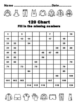 120 Chart Activities, 100, Clothes Common Core Grade 1 Math Activities, 100 F
