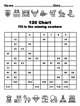 120 Chart Activities, 100, Cowboy Common Core Grade 1 Math Activities, 100 Fi