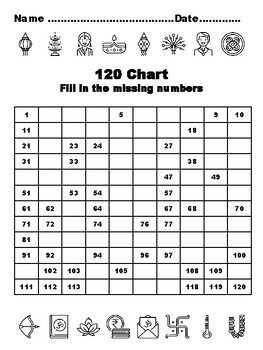 120 Chart Activities, 100, India Diwali Common Core Grade 1 Math Activities,