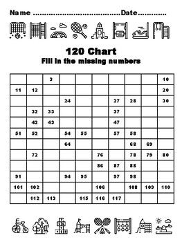 120 Chart Activities, 100, Playground Common Core Grade 1 Math Activities, 10