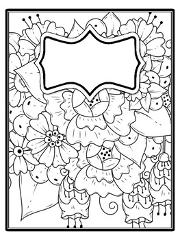 4 Floral Binder Covers and Spines, Floral Back To School Coloring Pages