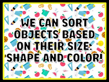 WE CAN SORT OBJECTS BASED ON THEIR SIZE, SHAPE AND COLOR! Kindergarten Scienc