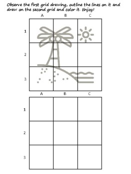 24 Beach Vacation Easy Grid Drawing Activities, Beach Vacation Art