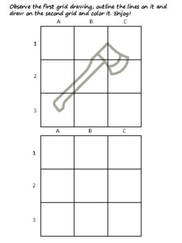 33 Camping Easy Grid Drawing Activities, Camping Art Sub Plan, Grid Art