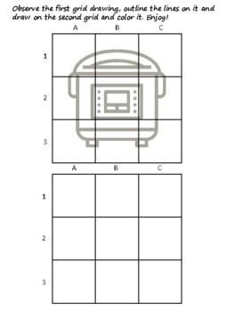 35 Kitchenware Easy Grid Drawing Activities, Kitchenware Art
