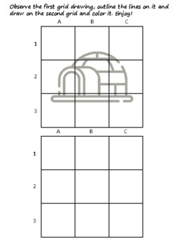 40 Alaska Easy Grid Drawing Activities, Alaska Art Sub Plan, Grid Art