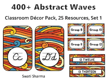 400+ Abstract Waves Classroom Décor Pack #291, 25 Resources, Set 1Sheet Size: