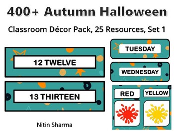 400+ Autumn Halloween Classroom Décor Pack #454, 25 Resources, Set 1, Ready To