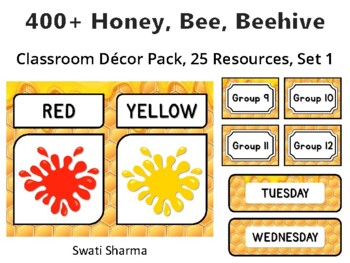 400+ Bee Beehive Classroom Décor Pack #347, 25 Resources, Set 1Sheet Size: 8.