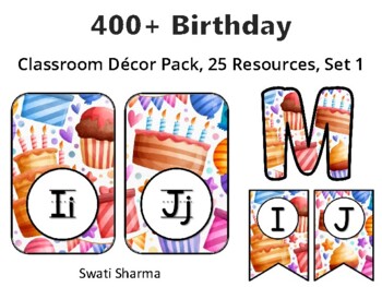 400+ Birthday Classroom Décor Pack #400, 25 Resources, Set 1, PrintablesSheet