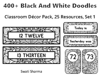 400+ Black And White Classroom Décor Pack #389, 25 Resources, Set 1Sheet Size