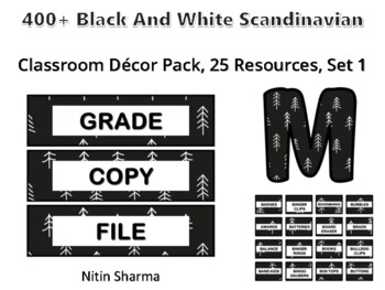 400+ Black And White Scandinavian Classroom Décor Pack #261, 25 Resources, Set