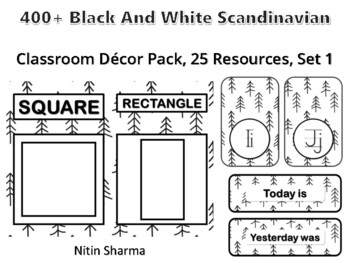 400+ Black And White Scandinavian Classroom Décor Pack #284, 25 Resources, Set