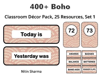 400+ Boho Classroom Décor Pack #331, 25 Resources, Set 1, Ready To Print Decor