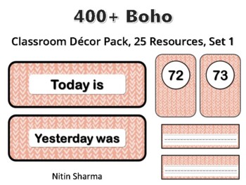 400+ Boho Classroom Décor Pack #345, 25 Resources, Set 1, Ready To Print Decor