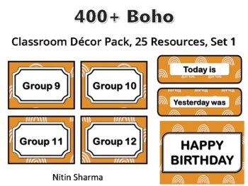 400+ Boho Classroom Décor Pack #347, 25 Resources, Set 1, Ready To Print Decor