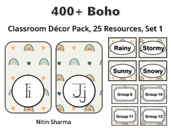 400+ Boho Classroom Décor Pack #412, 25 Resources, Set 1, Ready To Print Decor