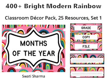 400+ Bright Modern Rainbow Classroom Décor Pack #591, 25 Resources, Set 1, Prin