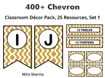 400+ Chevron Classroom Décor Pack #304, 25 Resources, Set 1, Ready To Print Dec