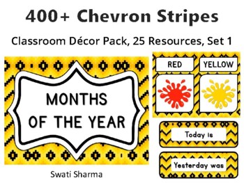 400+ Chevron Stripes Classroom Décor Pack #271, 25 Resources, Set 1Sheet Size