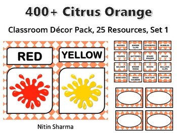 400+ Citrus Orange Classroom Décor Pack #607, 25 Resources, Set 1, Ready To Pri