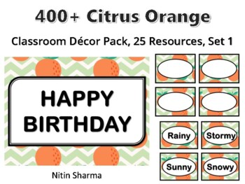 400+ Citrus Orange Classroom Décor Pack #608, 25 Resources, Set 1, Ready To Pri