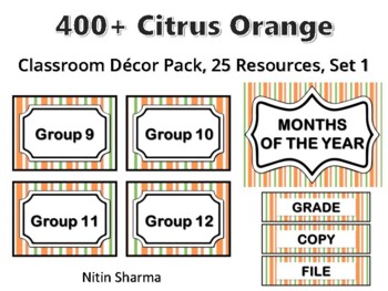 400+ Citrus Orange Classroom Décor Pack #613, 25 Resources, Set 1, Ready To Pri