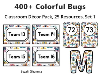 400+ Colorful Bugs Classroom Décor Pack #348, 25 Resources, Set 1Sheet Size:
