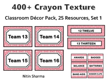 400+ Crayon Texture Classroom Décor Pack #381, 25 Resources, Set 1, Ready To Pr