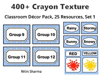 400+ Crayon Texture Classroom Décor Pack #385, 25 Resources, Set 1, Ready To Pr