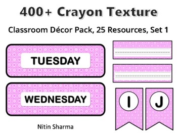 400+ Crayon Texture Classroom Décor Pack #390, 25 Resources, Set 1, Ready To Pr