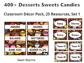 400+ Desserts Sweets Candies Classroom Décor Pack #339, 25 Resources, Set 1Sh