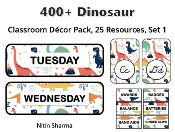 400+ Dinosaur Classroom Décor Pack #364, 25 Resources, Set 1, Ready To Print De