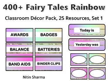 400+ Fairy Tales Rainbow Classroom Décor Pack #455, 25 Resources, Set 1, Ready
