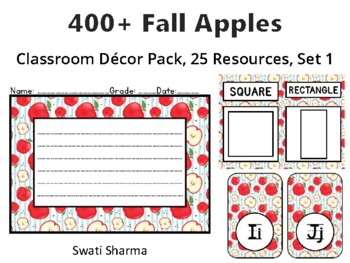 400+ Fall Apples Classroom Décor Pack #481, 25 Resources, Set 1, Printables