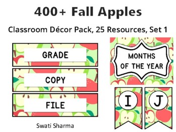 400+ Fall Apples Classroom Décor Pack #490, 25 Resources, Set 1, Printables