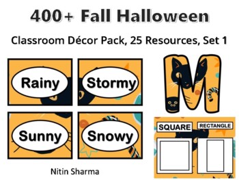 400+ Fall Halloween Classroom Décor Pack #503, 25 Resources, Set 1, Ready To Pr