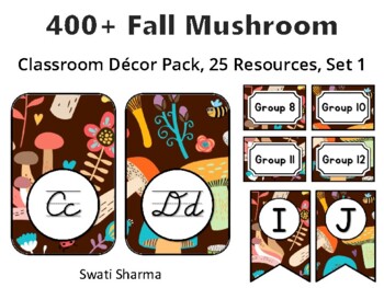 400+ Fall Mushroom Classroom Décor Pack #285, 25 Resources, Set 1Sheet Size: