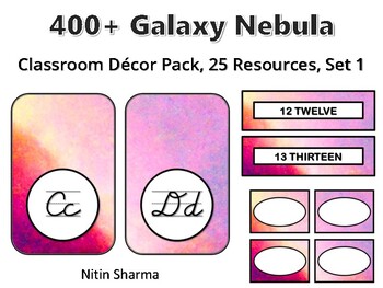 400+ Galaxy Nebula Classroom Décor Pack #620, 25 Resources, Set 1, Ready To Pri