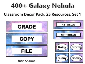 400+ Galaxy Nebula Classroom Décor Pack #621, 25 Resources, Set 1, Ready To Pri