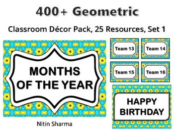 400+ Geometric Classroom Décor Pack #359, 25 Resources, Set 1, Ready To Print D