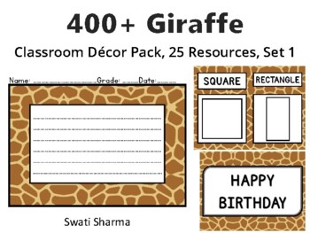 400+ Giraffe Classroom Décor Pack #255, 25 Resources, Set 1Sheet Size: 8.5 by