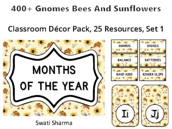 400+ Gnomes Bees And Sunflowers Classroom Décor Pack #362, 25 Resources, Set 1