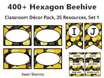 400+ Hexagon Beehive Classroom Décor Pack #405, 25 Resources, Set 1, Printables