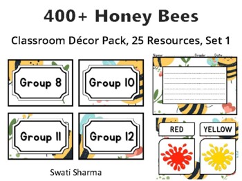 400+ Honey Bees Classroom Décor Pack #298, 25 Resources, Set 1Sheet Size: 8.5