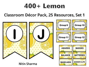 400+ Lemon Classroom Décor Pack #519, 25 Resources, Set 1, Ready To Print Decor