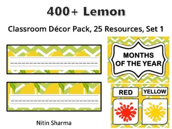 400+ Lemon Classroom Décor Pack #523, 25 Resources, Set 1, Ready To Print Decor