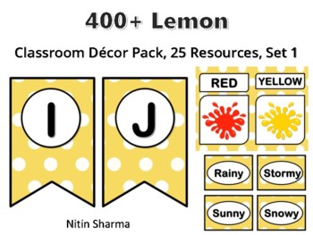 400+ Lemon Classroom Décor Pack #526, 25 Resources, Set 1, Ready To Print Decor