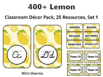 400+ Lemon Classroom Décor Pack #535, 25 Resources, Set 1, Ready To Print Decor